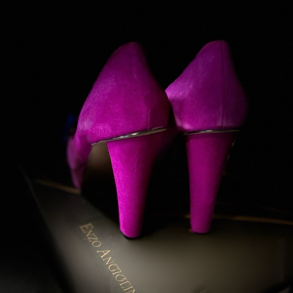 Enzo Angiolini Real Dark Pink Suede & Mink Fur heels. One of a kind Vintage - Picture 4 of 8